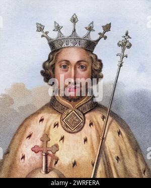 Richard Ii 1367 - 1400 König von England / Richard II 1367 - 1400 King of England graved by Bocquet from the book A catalogue of the Royal and Noble Authors Published 1806, Historisch, digital restaurierte Reproduktion von einer Vorlage aus dem 19. Jahrhundert, date du dossier non précisée, Banque D'Images