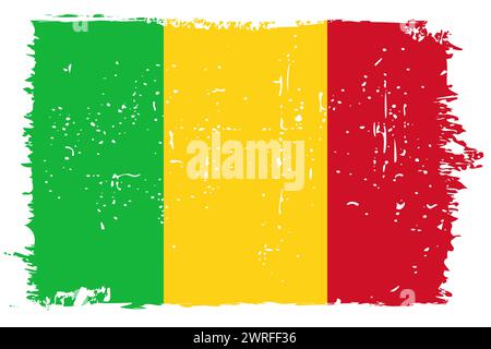 Drapeau Mali - drapeau vectoriel avec effet de rayures élégant et cadre grunge blanc. Illustration de Vecteur