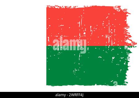 Drapeau de Madagascar - drapeau vectoriel avec effet de grattage élégant et cadre grunge blanc. Illustration de Vecteur