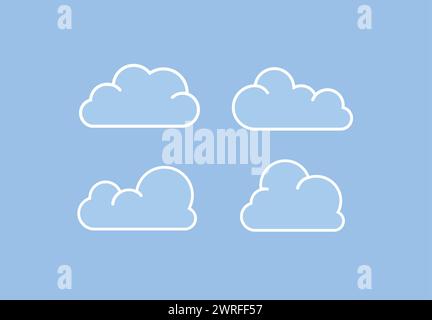 Ensemble d'icônes de nuage dans le style plat moderne isolé sur fond bleu. Illustration de Vecteur