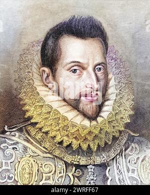 Alessandro Farnese 1545 bis 1592. Italiener. Herzog von Parma und Piacenza von 1586 bis 1592 und Gouverneur der Spanischen Niederlande von 1578 bis 1592 / Alessandro Farnese 1545 à 1592. Italien. Duc de Parme et Piacenza de 1586 à 1592, et gouverneur des pays-Bas espagnols de 1578 à 1592 de l'estampe du XIXe siècle, Historisch, digital restaurierte Reproduktion von einer Vorlage aus dem 19. Jahrhundert, date du dossier non précisée, Banque D'Images