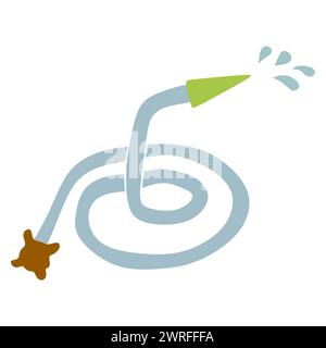 Tuyau d'arrosage de jardin icône plate avec gouttes d'eau et robinet. Illustration vectorielle de conception de dessin animé, symbole d'outil de jardinage. Isolez l'équipement de ressort de jardin Illustration de Vecteur