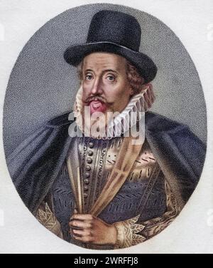 Thomas Howard 1. Comte de Suffolk Lord Howard of Walden 1561-1626 Englischer Admiral und Ritter des Hosenbandordens / Thomas Howard 1er comte de Suffolk Lord Howard of Walden 1561-1626 English Admiral and Chevalier of the Jarretière gravé par Bocquet à partir du livre A catalogue of Royal and Noble Authors volume II publié en 1806, Historisch, digital restaurierte Reproduktion von einer Vorlage aus dem 19. Jahrhundert, date du dossier non précisée, Banque D'Images