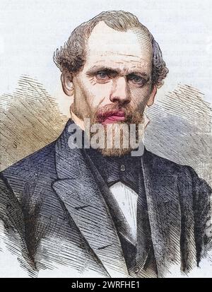 John Augustus Roebling (1806-1869) Amerikanischer Bauingenieur. Pont suspendu de Brooklyn : auch Pittsburgh, Niagara Falls und Cincinnati Bridge / John Augustus Roebling (1806-1869) ingénieur civil américain. Pont suspendu de Brooklyn : également ponts Pittsburgh, Niagara Falls et Cincinnati. Gravure 1874, Historisch, digital restaurierte Reproduktion von einer Vorlage aus dem 19. Jahrhundert, date du dossier non précisée, Banque D'Images