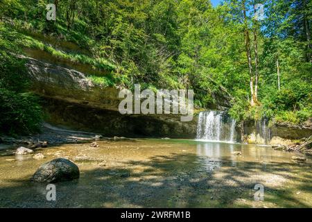 Cascades du Hérisson, célèbre monument local dans le Jura, France Banque D'Images