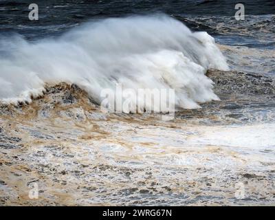 Olas gigantes en la Playa Norte de Nazaré, en el distrito de Leiría, provincia de Estremadura. Portugal Banque D'Images