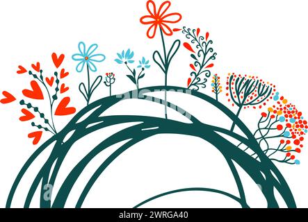 Fleurs simples et mignonnes abstraites. Carte postale dessinée à la main avec des fleurs. Bonjour l'été. Pas ai, illustration vectorielle Illustration de Vecteur