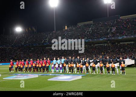 Barcellona, Naples, ESPAGNE. 12 mars 2024. Les joueurs s'alignent lors de la manche de l'UEFA Champions League du 16e match de football de deuxième manche FC Barcellona - SSC Napoli à l'Estadio Olimpic Lluis Companys à Barcelone, le 12 mars 2023 (crédit image : © Ciro de Luca/ZUMA Press Wire) USAGE ÉDITORIAL UNIQUEMENT! Non destiné à UN USAGE commercial ! Banque D'Images