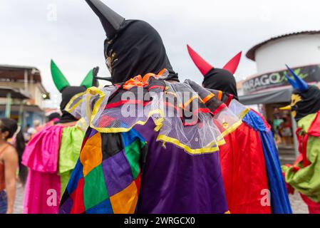 Maragogipe, Bahia, Brésil - 11 février 2024 : groupe habillé de caractère est vu pendant le carnaval dans la ville de Maragogipe à Bahia. Banque D'Images