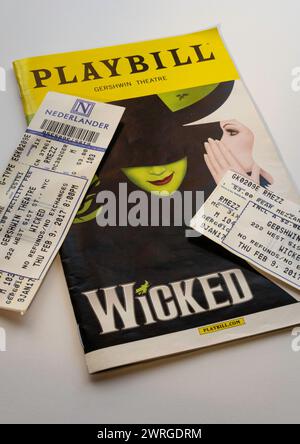 Gershwin Theatre Playbill et billets pour la comédie musicale « Wicked » Banque D'Images