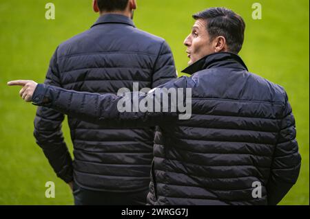 Madrid, Espagne. 12 mars 2024. Javier Zanetti, ancien joueur et vice-président du FC Internazionale, a été vu lors de la séance d'entraînement et de la conférence de presse la veille du match de football de la Ligue des Champions entre l'Atletico Madrid et le FC Internazionale au stade Metropolitano de Madrid, en Espagne. Crédit : Agence photo indépendante/Alamy Live News Banque D'Images