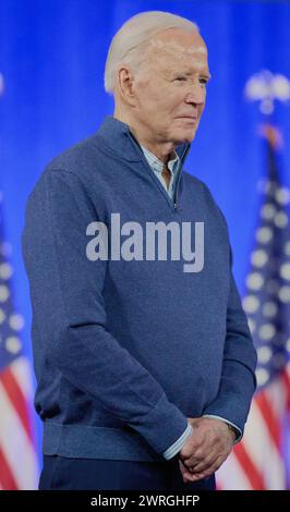Wallingford, PA, États-Unis - 08 MARS 2024 - le président Joe Biden prononce un discours lors d'un événement de campagne à la Strath Haven Middle School. Banque D'Images