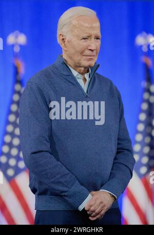 Wallingford, PA, États-Unis - 08 MARS 2024 - le président Joe Biden prononce un discours lors d'un événement de campagne à la Strath Haven Middle School. Banque D'Images