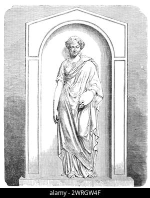 Le tombeau de James Ward, Esq., R.A., cimetière de Kensal-Green, [Londres], 1864. monument composé de "...une pierre tombale monumentale, dans un évidement en forme de gorge, sculpté par Mr. J. H. Foley R.A., en haut-relief, une figure de la Muse de la peinture. Elle se tient dans une attitude pensive. La tête, entourée d'une couronne de laurier, est inclinée vers l'avant, les yeux fixés sur la tombe en dessous. Dans sa main gauche, elle tient une palette et une gerbe de pinceaux. La draperie est disposée avec simplicité grecque, et la figure entière a un air de grâce antique ; pourtant le geste est touchant dans son pathos naturel 'nous ne R pas Banque D'Images