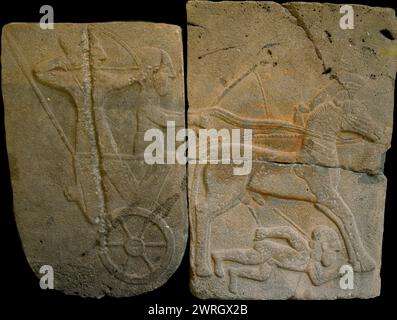 Orthostat en relief représentant un char de Sam'al, IXe siècle av. J.-C. Trouvé dans la collection du Musée archéologique, Istanbul. Banque D'Images