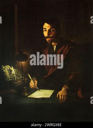 Portrait d'un homme écrivant à la lueur (autoportrait), 1635-1640. Trouvé dans la collection du Museo Nazionale di Palazzo Mansi, Lucca. Banque D'Images