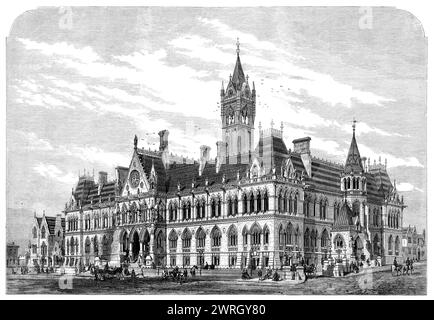 Les nouveaux terrains d'assises à Manchester, 1864. Vue de la façade de '...ce noble bâtiment qui a récemment été érigé dans la Cheetham Hill-Road, Manchester, pour l'entreprise d'assises de Salford Hundred et des quartiers voisins du Lancashire...[L'architecte,] Mr. A. Waterhouse, de New-Street, Spring-Gardens...[a] produit ce qui est, au-delà de toute comparaison, la plus belle structure jamais érigée en Angleterre dans un but similaire. Un éminent critique a récemment déclaré que "ce bâtiment - le grand travail du nord de l'Angleterre - marquera une époque dans l'histoire de l'architecture de notre époque, p Banque D'Images