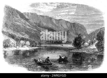 Pêche aux perles près du Loch Lubnaig, Perthshire, 1864. Gravure d'après un dessin de Mr. Clark Stanton. « Dans certains districts ruraux, la paysannerie fait fortune en cherchant des perles seulement quelques heures par jour. Bon nombre des tisserands et des cordonniers non démonstratifs, dont la résidence se trouve près d'un ruisseau perlière, s'arrangent, tôt le matin ou après leur travail habituel, pour sortir et ramasser quelques poignées des moules perlières, dans lequel ils sont presque sûrs de trouver quelques perles de plus ou moins valeur. Le pêcheur de perles n'a besoin d'aucun capital pour l'installer dans son commerce ; il n'a pas besoin de coûteux Banque D'Images