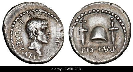 Les Ides de mars Denarius (Denarius de Brutus), 43-42 av. J.-C. Collection privée Banque D'Images