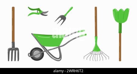 Les outils de jardin et les accessoires définissent le fond blanc. Pour la bannière de magasin de jardiniers de site Web. Illustration vectorielle. Illustration de Vecteur