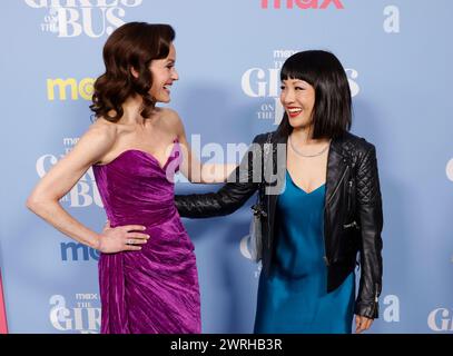 New York, États-Unis. 12 mars 2024. Carla Gugino et Constance Wu arrivent sur le tapis rouge à la première de Max'The Girls on the bus' New York au DGA Theater le mardi 12 mars 2024 à New York. Photo de John Angelillo/UPI crédit : UPI/Alamy Live News Banque D'Images