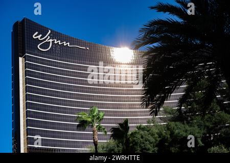Wynn Las Vegas Casino Day Deep Blue Skies - extérieur ensoleillé - gros plan du logo - Gambling United States USA Banque D'Images