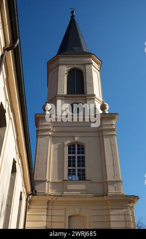Tour de l'église protestante de la Sainte Trinité à Zossen, district de Teltow-Flaeming, Brandebourg, Allemagne Banque D'Images