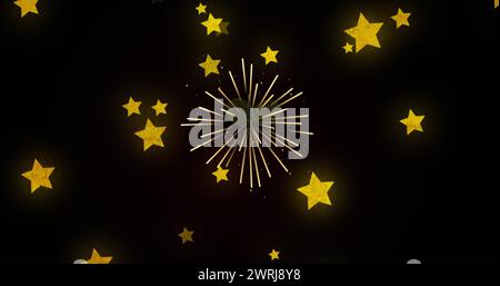 Image de ballons volants et de chapeaux de remise de diplômes sur des étoiles en arrière-plan Banque D'Images