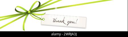 Illustration vectorielle EPS 10 d'un ruban de couleur verte avec bracelet et bracelet cadeau isolés sur fond blanc avec étiquette volante et salutations ' Thanks ' Illustration de Vecteur
