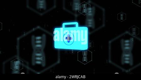 Image du réseau d'icônes médicales et de traitement des données Banque D'Images