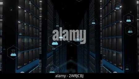 Image du réseau d'icônes médicales et de traitement des données Banque D'Images