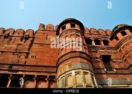 Vue partielle de Amar Singh Gate, Red fort, Agra, Uttar Pradesh, Inde Banque D'Images