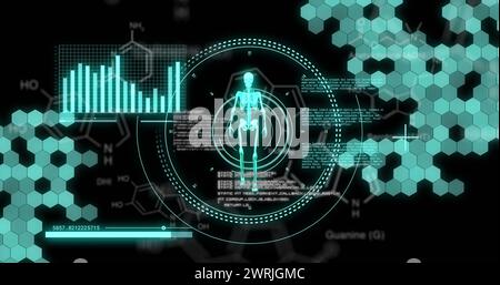 Image du traitement des données et du corps humain sur le balayage des oscilloscopes Banque D'Images