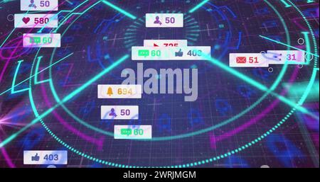 Image des icônes de médias sociaux sur les bannières au-dessus de l'analyse de portée Banque D'Images