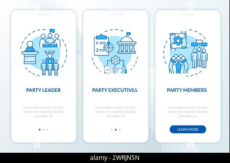 Structure des partis politiques écran bleu de l'application mobile Onboarding Illustration de Vecteur