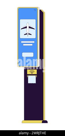 Terminal de paiement NFC à l'aéroport objet de dessin animé linéaire 2D. Illustration de Vecteur