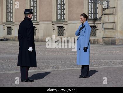 STOCKHOLM, SUÈDE - 12 MARS 2024 : la princesse héritière Victoria de Suède célèbre le jour du nom au Palais Royal Banque D'Images
