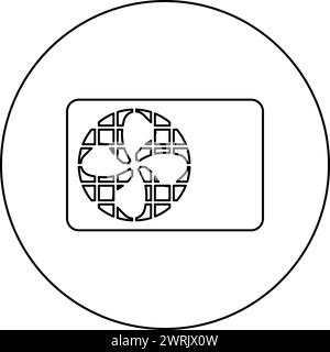 Icône du système d'équipement de ventilateur de climatiseur en cercle rond noir illustration vectorielle de couleur noire contour de l'image ligne de contour mince style simple Illustration de Vecteur