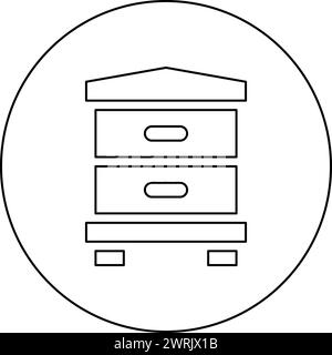 Hive Bee House Beehive Apiary apiculture concept icône en cercle rond noir illustration vectorielle image contour ligne de contour mince style simple Illustration de Vecteur