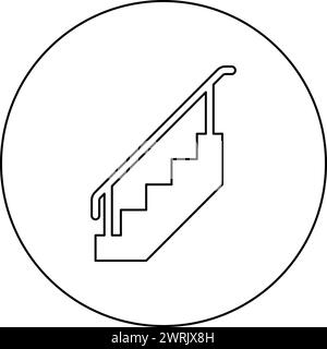 Escalier avec des garde-corps escaliers avec l'icône d'escalier de clôture d'échelle de main courante en cercle rond de couleur noire illustration vectorielle ligne de contour d'image de contour Illustration de Vecteur