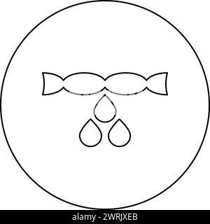 Séchage des vêtements enlever l'eau de pressage goutte à goutte concept de linge icône en cercle rond illustration vectorielle de couleur noire ligne de contour de l'image Illustration de Vecteur