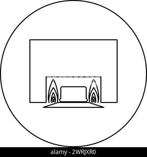 Processus de crémation crématoire de crémation icône d'équipement crématoire en cercle rond illustration vectorielle de couleur noire ligne de contour mince Illustration de Vecteur