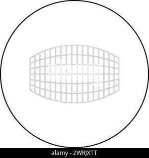 Rectangle dans la grille de projection icône en damier dans le cercle rond noir couleur vecteur illustration de contour d'image ligne de contour mince style simple Illustration de Vecteur