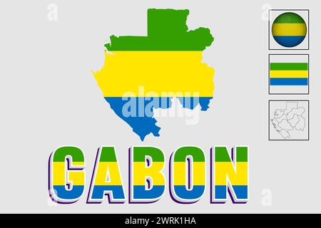 Gabon drapeau national Afrique emblème carte icône illustration vectorielle Illustration de Vecteur