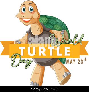 Tortue de dessin animé célébrant la Journée mondiale de la tortue Illustration de Vecteur