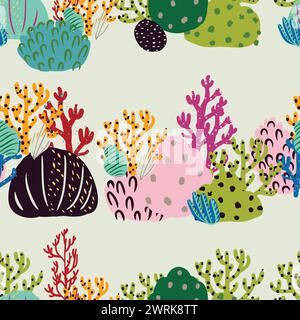 Un motif sans couture de coraux plats colorés. Impression vectorielle Illustration de Vecteur