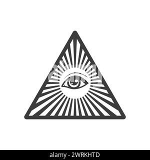 Œil tout-voyant sur la pyramide des francs-maçons symboles de l'occultisme, illuminati société secrète, éléments vectoriels isolés sur blanc Illustration de Vecteur