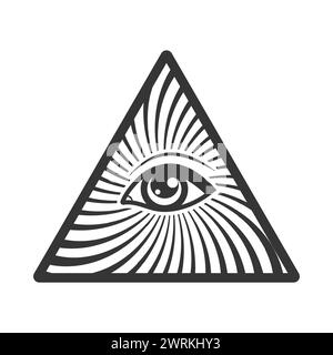 Œil tout-voyant sur la pyramide des francs-maçons symboles de l'occultisme, illuminati société secrète, éléments vectoriels isolés sur blanc Illustration de Vecteur