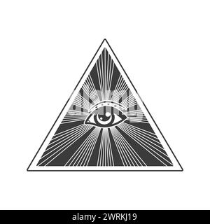 Œil tout-voyant sur la pyramide des francs-maçons symboles de l'occultisme, illuminati société secrète, éléments vectoriels isolés sur blanc Illustration de Vecteur