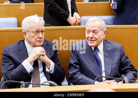 Roma, Italie. 13 mars 2024. Giulio Tremonti e Gianni Letta durante il convegno sulla riforma fiscale Organizato dal mef alla Camera dei deputati. Roma, Mercoled&#xec;, 13 marzo 2024 (Foto Roberto Monaldo/LaPresse) Giulio Tremonti et Gianni Letta lors de la conférence sur la réforme fiscale organisée par le ministère de l'économie à la Chambre des députés de Rome, mercredi 13 mars 2024 (photo Roberto Monaldo/LaPresse) crédit : LaPresse/Alamy Live News Banque D'Images